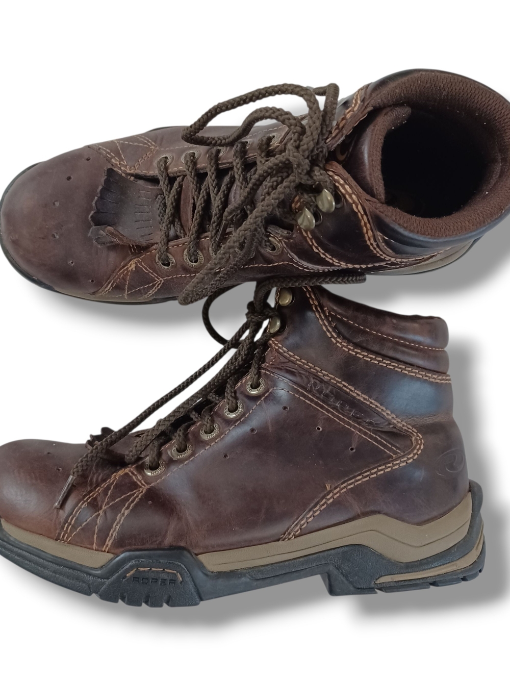 Roper Men's Lace Up Hiking Boots Brown Leather Barn Work Boots Size M8 Size W9